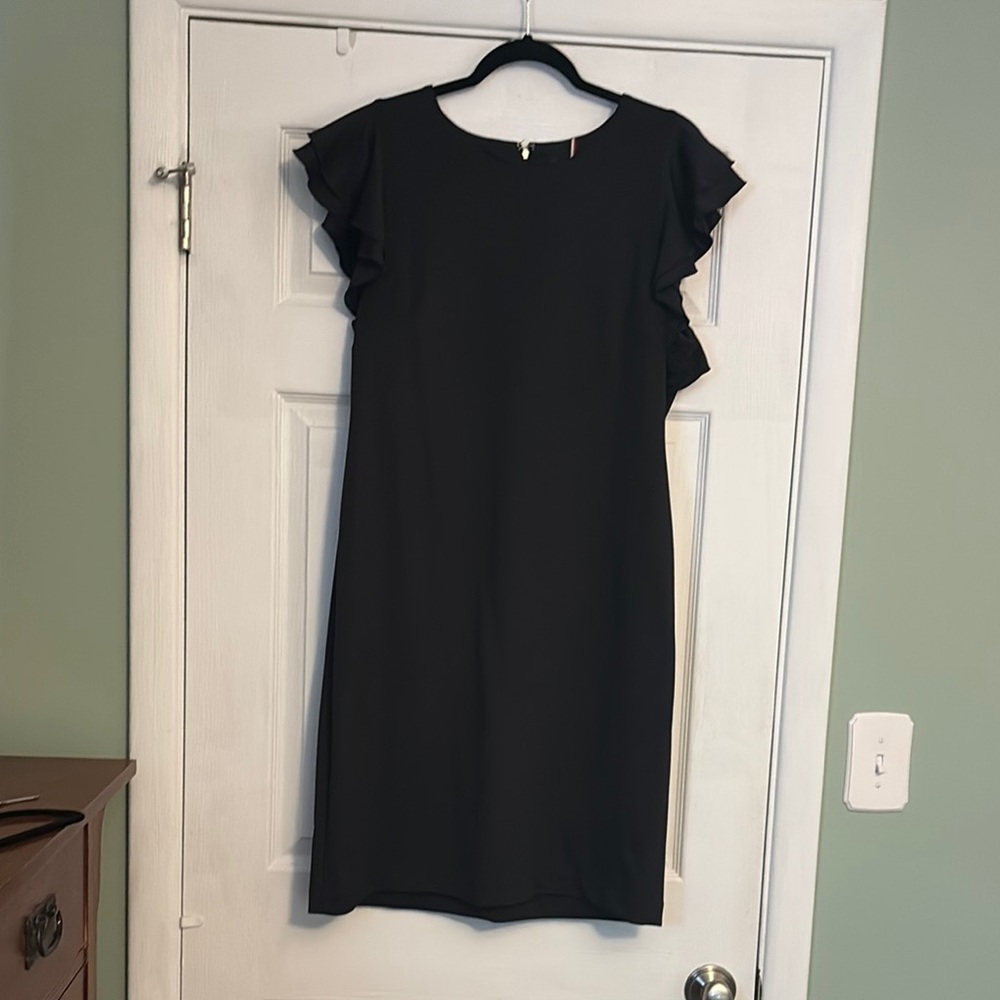 Tommy Hilfiger Black Sheath Dress with Flutter Cap Sleeves